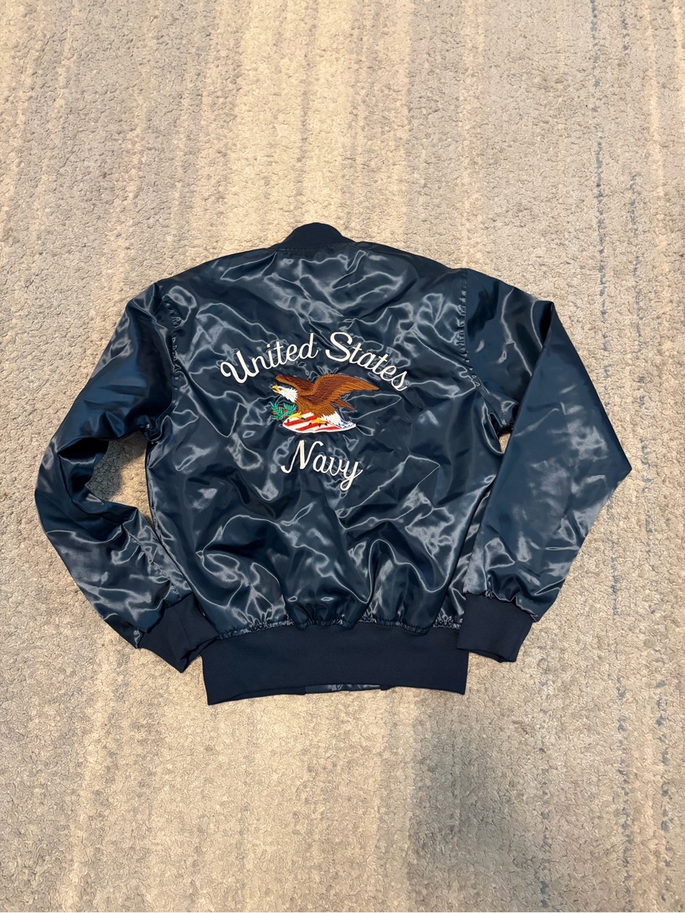 Vintage GAME Sportswear Satin Bomber Jacket Mens Medium US Navy Eagle Made USA